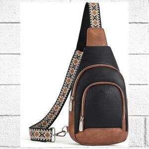 NWT! Bostanten Faux Leather Purse Shoulder Crossbody Bag w/Embroidered Strap